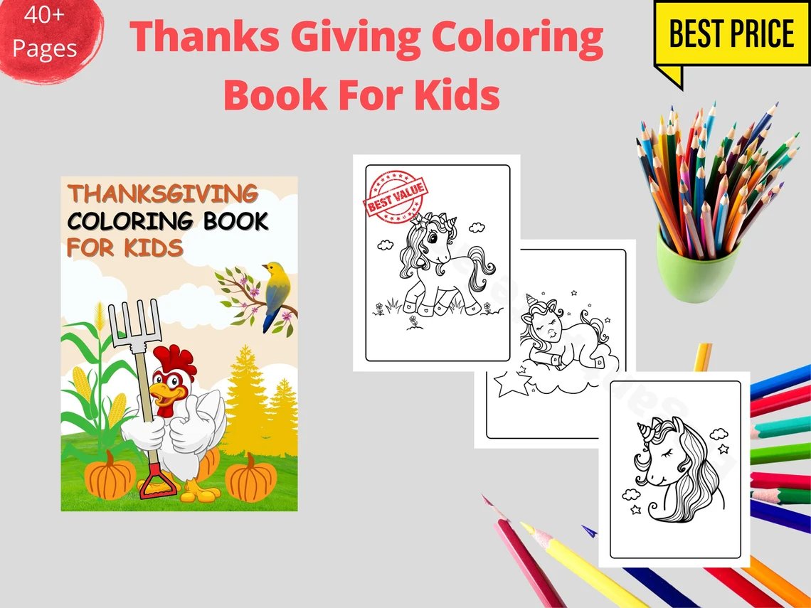 Kids activity printable Thanksgiving activities for kids Unicorn Coloring Activity Book + 4 Bonus Book Doodle colouring for Toddlers 4yr old